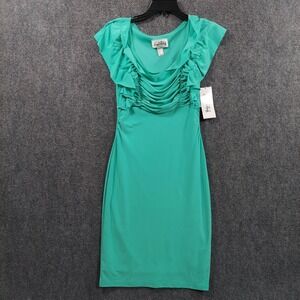Joseph Ribkoff Dress Womens 2 Seafoam Sheath Ruched Flutter Sleeve Scoop Neck